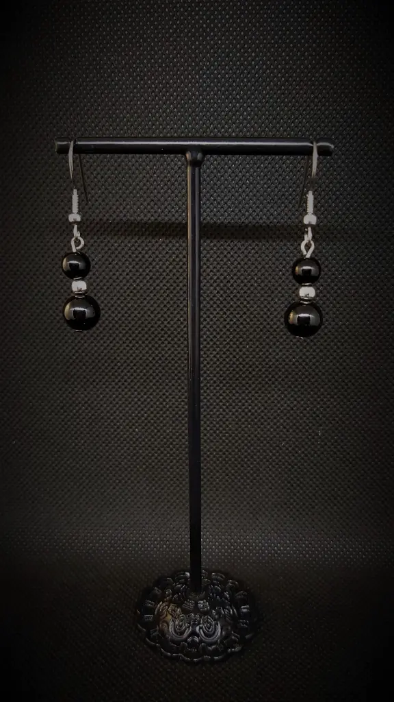 #PU.BO.B2P.6 Onyx Noir montage acier inoxydable argenté.webp