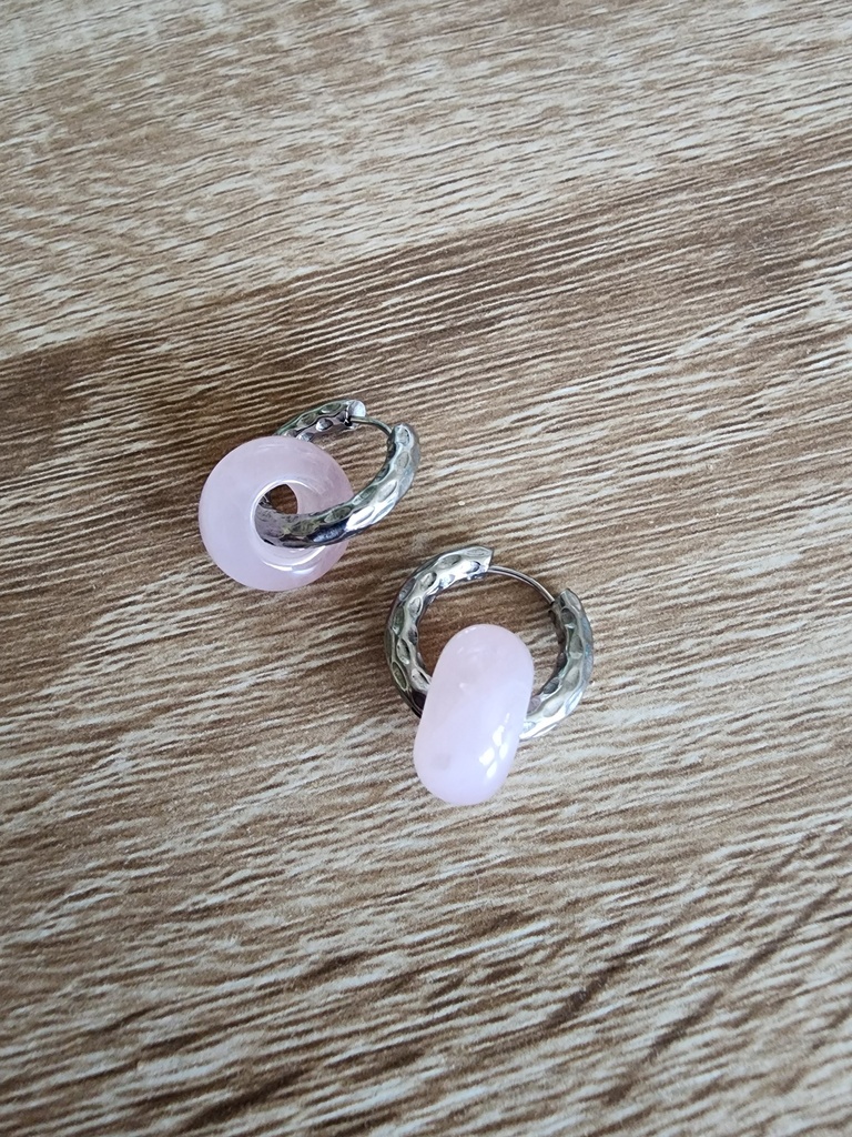 BOET08.2.Créole perle ronde Quartz Rose