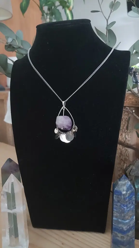 CET03.Pendentif perle brute et sequins