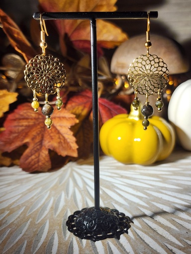 BOEL04.Boucles rosace 4 perles