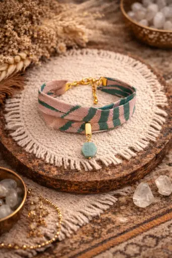 BRBO01.1.Bracelet ruban et perle Amazonite