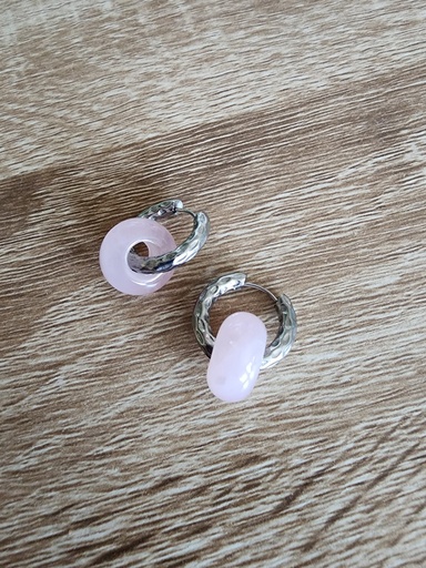 BOET08.2.Créole perle ronde Quartz Rose