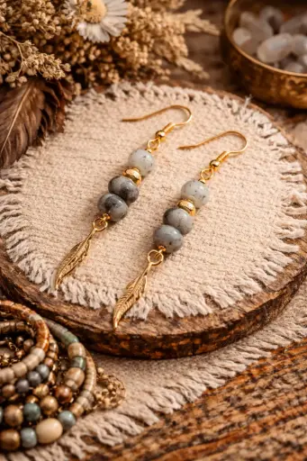 BOBO06.Boucles Heishi et plume 