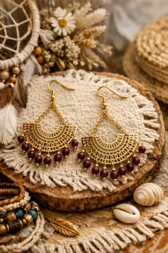 BOBO4.Boucle demie lune et perles